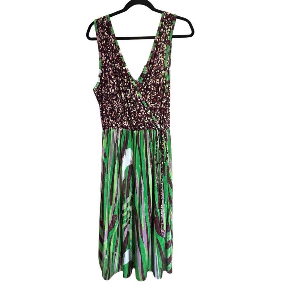 24/7 Comfort Womens Rayon Whimsical Midi Dress Plus 2X V-neck Electric Colors
